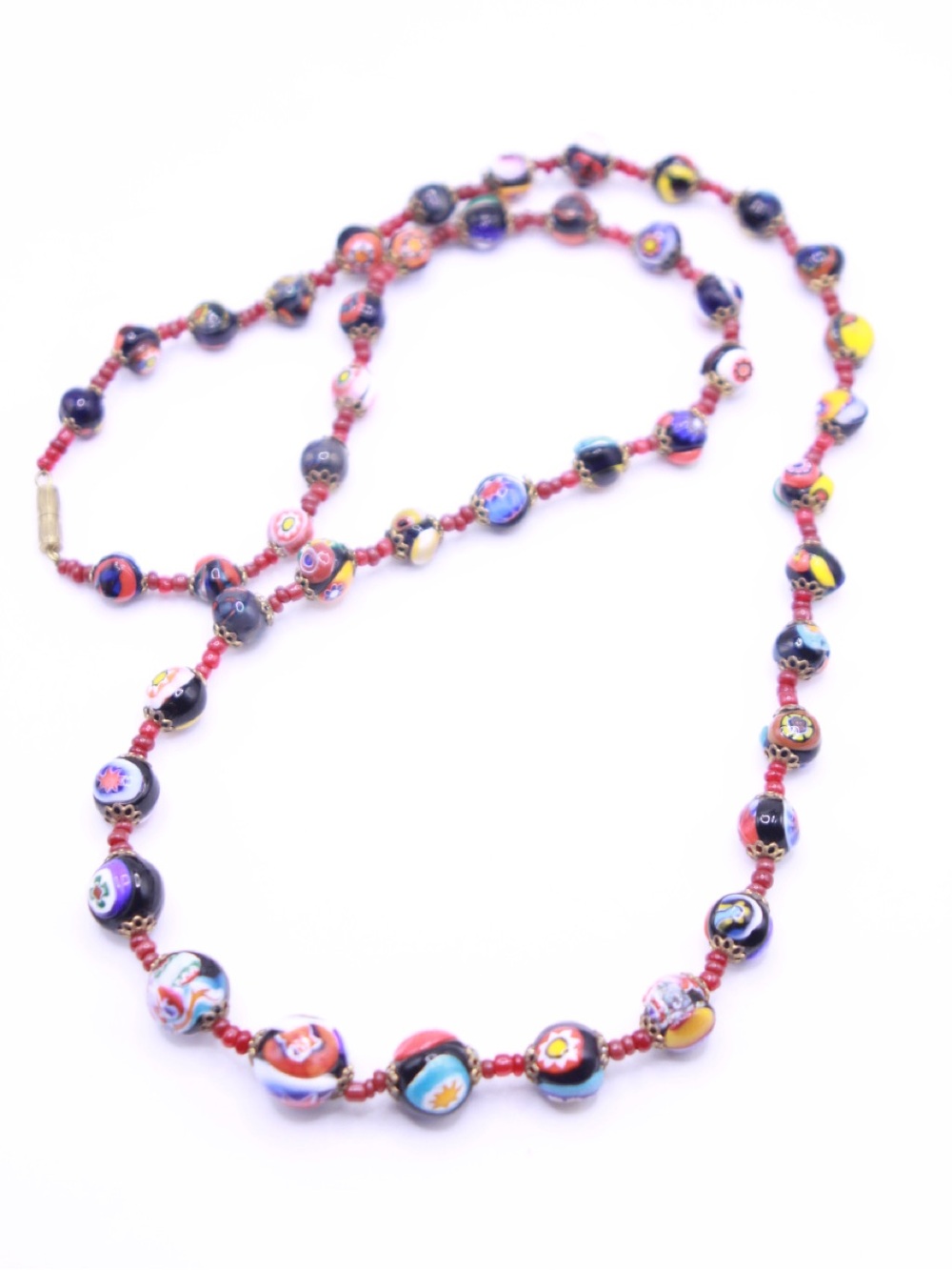 Vintage Murano Glass Multicolored Floral Bead Necklace
